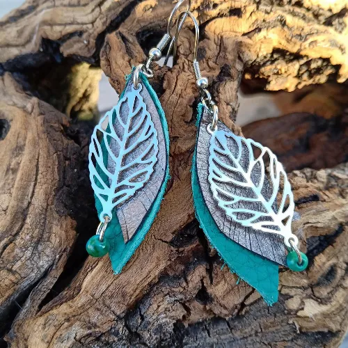 Boucles d'oreilles Feuille bleue