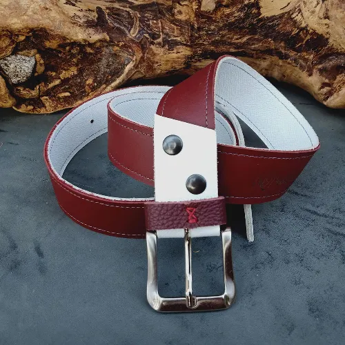Ceinture r&eacute;versible Blanche/bordeaux